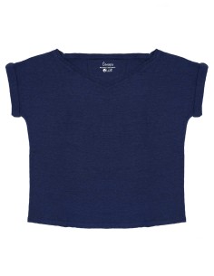 T-SHIRT DONNA AMPIA IN 100% CANAPA - NAVY