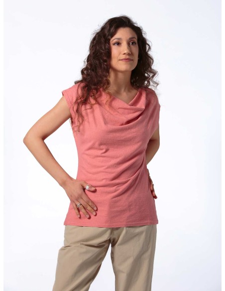 TOP DONNA SCOLLO A CASCATA IN CANAPA