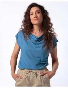 TOP DONNA SCOLLO A CASCATA IN CANAPA - DENIM