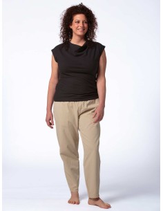 TOP DONNA SCOLLO A CASCATA IN CANAPA - NERO