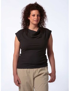 TOP DONNA SCOLLO A CASCATA IN CANAPA - NERO 2