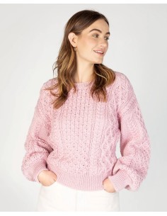 MAGLIONE CROP IN LANA IRLANDESE "HONEY" - ROSA