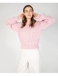 MAGLIONE CROP IN LANA IRLANDESE "HONEY" - ROSA 2