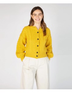 CARDIGAN MORBIDO IN LANA IRLANDESE "CLOVER" - GIALLO 2