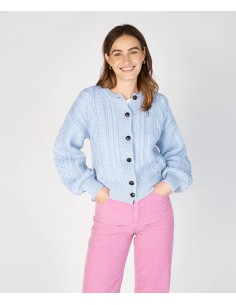 CARDIGAN MORBIDO IN LANA IRLANDESE "CLOVER" - AZZURRO