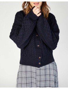 CARDIGAN MORBIDO IN LANA IRLANDESE "CLOVER" - NAVY