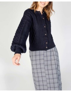 CARDIGAN MORBIDO IN LANA IRLANDESE "CLOVER" - NAVY 2