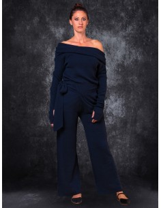 PANTALONE DRITTO WRAP IN LANA E CASHMERE "MIDNIGHT"