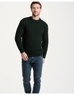 MAGLIONE ARAN GIROCOLLO IN LANA IRLANDESE SUPERSOFT - BOSCO 2