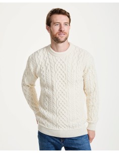 MAGLIONE ARAN GIROCOLLO IN LANA IRLANDESE SUPERSOFT -...