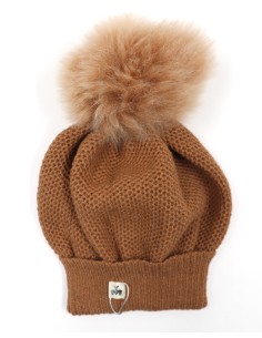 BERRETTO IN 100%  BABY ALPACA  "PON PON" - CAMMELLO