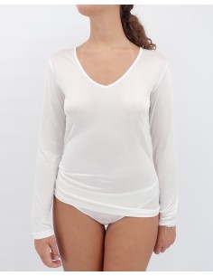 MAGLIA PURA SETA MANICHE LUNGHE SCOLLO V - BIANCO