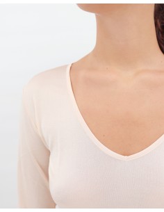 MAGLIA PURA SETA MANICHE LUNGHE SCOLLO V - NUDE 2