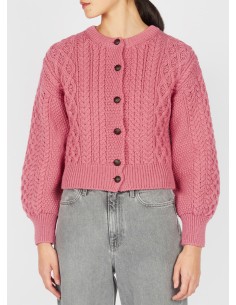 CARDIGAN MORBIDO IN LANA IRLANDESE "CLOVER" - FRAGOLA