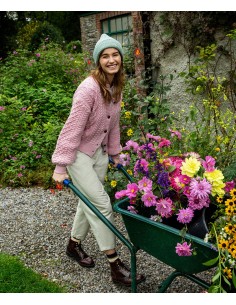 CARDIGAN MORBIDO IN LANA IRLANDESE "CLOVER" - ROSA
