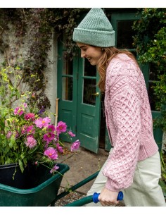 CARDIGAN MORBIDO IN LANA IRLANDESE "CLOVER" - ROSA 2