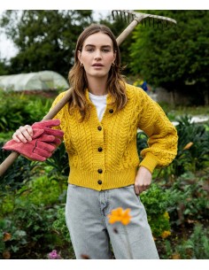CARDIGAN MORBIDO IN LANA IRLANDESE "CLOVER" - GIALLO