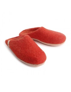 PANTOFOLA IN LANA CON SUOLA IN NAPPA - ROSSO