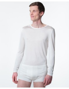 MAGLIA MANICA LUNGA IN PURA SETA UOMO - BIANCO