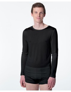 MAGLIA MANICA LUNGA IN PURA SETA UOMO - NERO