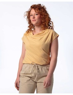 TOP DONNA SCOLLO A CASCATA IN CANAPA - BEIGE