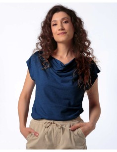 TOP DONNA SCOLLO A CASCATA IN CANAPA - NAVY