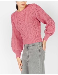 MAGLIONE CROP IN LANA IRLANDESE "HONEY" - FRAGOLA