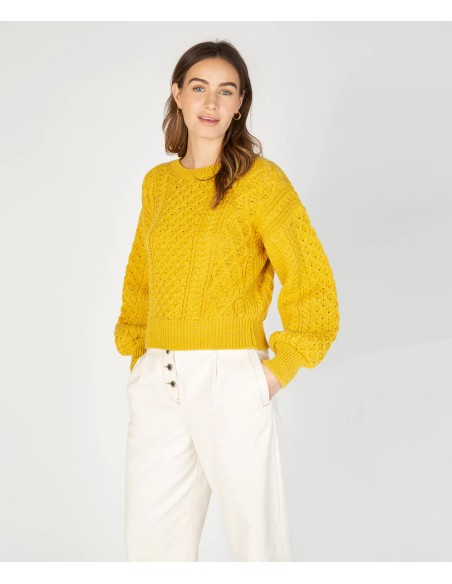 MAGLIONE CROP IN LANA IRLANDESE "HONEY"