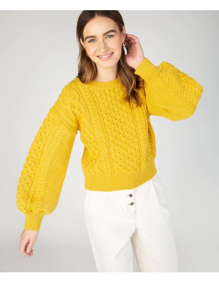 MAGLIONE CROP IN LANA IRLANDESE "HONEY"