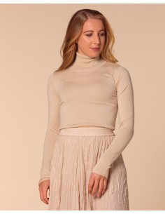 CASHMIRETTA COLLO ALTO IN SETA E CASHMERE "ELENA" - BEIGE 2