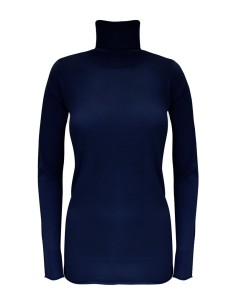 CASHMIRETTA COLLO ALTO IN SETA E CASHMERE "ELENA" - NAVY