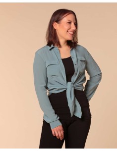 CAMICIA IN 100% SETA CON TASCHE E COLLETTO - ACQUA 2