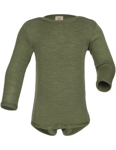 BODY MANICA LUNGA IN LANA-SETA - OLIVA