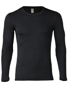 T-SHIRT UOMO IN LANA-SETA A MANICHE LUNGHE - NERO