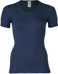 T-SHIRT LANA-SETA A MANICHE CORTE - BLU