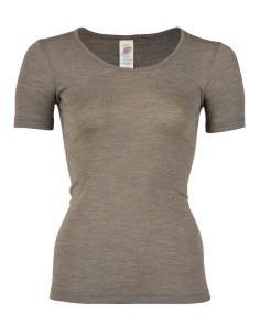 T-SHIRT LANA-SETA A MANICHE CORTE - NOCE