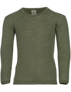 MAGLIA MANICA LUNGA BAMBINI IN LANA-SETA - OLIVA