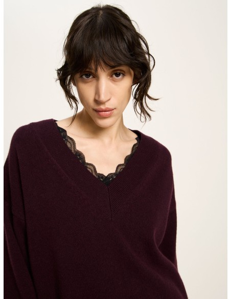 MAGLIONE SCOLLO A "V" IN LANA E COTONE BIO