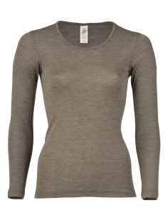 T-SHIRT DONNA LANA-SETA MANICHE LUNGHE - NOCE