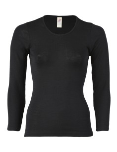 T-SHIRT DONNA LANA-SETA MANICHE LUNGHE - NERO