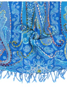 STOLA IN LANA RICAMATA 70X180 "JOY" - AZZURRO 2