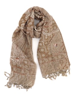 STOLA IN LANA RICAMATA 70X180 "JOY" - BEIGE