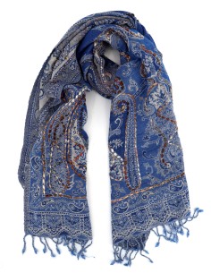 STOLA IN LANA RICAMATA 70X180 "JOY" - BLU