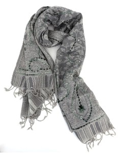 STOLA IN LANA RICAMATA 70X180 "JOY" - GRIGIO