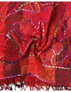 STOLA IN LANA RICAMATA 70X180 "JOY" - ROSSO 2