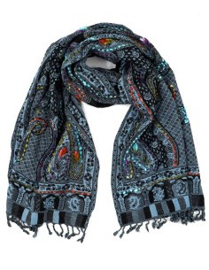 STOLA IN LANA RICAMATA 70X180 "JOY" - NAVY