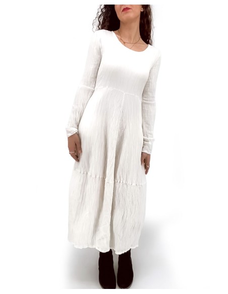 ABITO IN SETA INCRESPATA DOPPIATA AD EFFETTO PLISSÉ “LUSTA”