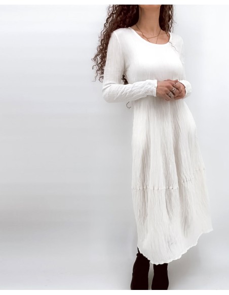 ABITO IN SETA INCRESPATA DOPPIATA AD EFFETTO PLISSÉ “LUSTA”