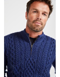 MAGLIONE ARAN UOMO IN LANA SUPERSOFT "MEZZA ZIP" - BLU 2