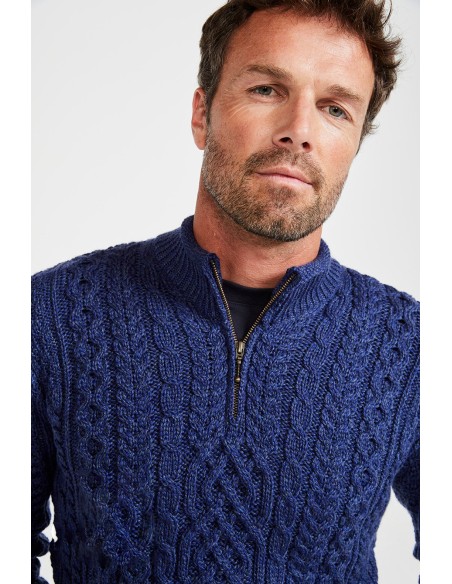 MAGLIONE ARAN UOMO IN LANA SUPERSOFT "MEZZA ZIP"